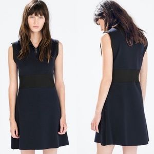 Zara A Line Blue and Black Collared Mini Dress